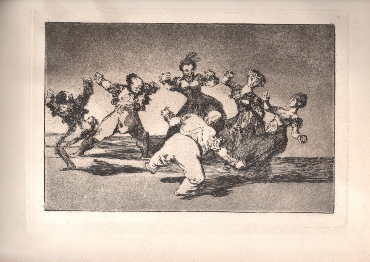 Gravure De Goya : Trois Majos Et Trois Majas Dansant 