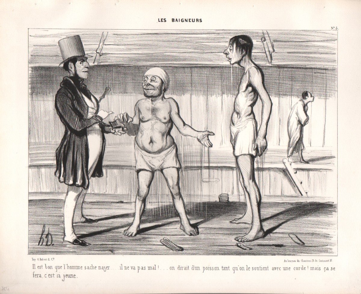 Lithographie De Daumier : Les Baigneurs