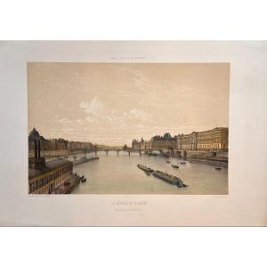Lithographie De Benoist : Le Louvre Et La Seine