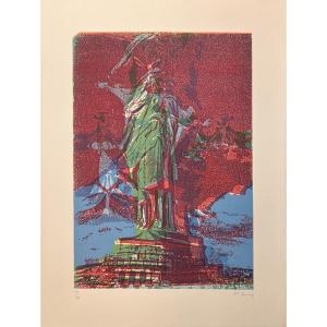 Lithographie De Pol Bury : Statue De La Liberté