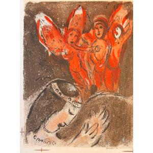 Lithographie Originale De Chagall : Sara Et Les Anges