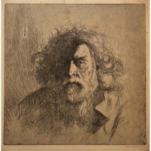Gravure de FRANCIS BROOKS CHADWICK : autoportrait de l'artiste