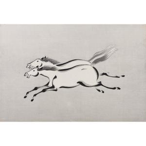 Japanese Print: Two Horses Galloping