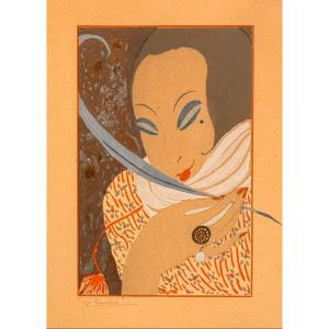 Framed Stencil By Georges Lepape: The Pen