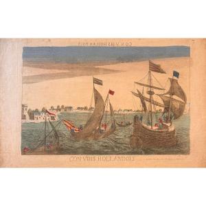 Vue d’optique XVIIIè : CONVOIS HOLLANDOIS ( SIC )