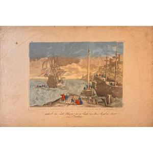 Gravure  XVIIIè : VUE (...) DE PLUSIEURS VAISSEAUX AU PORT D'ORAN SUR LA CÔTE DE LA BARBARIE