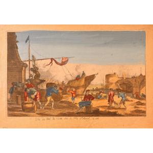 Gravure fin XVIIIè : VUE DU PORT DE GENES