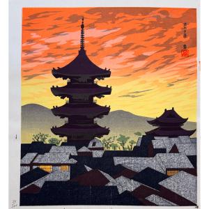 Japanese Print From Tokuriki: Night View Of Kyoto, Yasaka Pagode