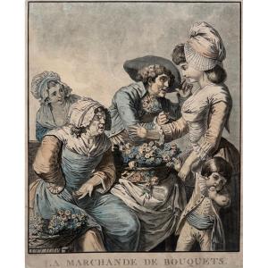 Pair Of 18th Century Engravings By Berthault: Le Marchand De Chanson - La Marchande De Bouquets