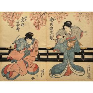 Japanese Prints, Diptych By Kunisada (also Known As Toyokuni III): Two Kabuki Actors
