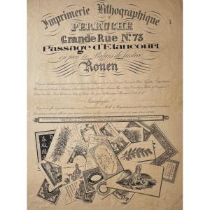 Affiche XIXè : IMPRIMERIE LITHOGRAPHIQUE PERRUCHE, ROUEN
