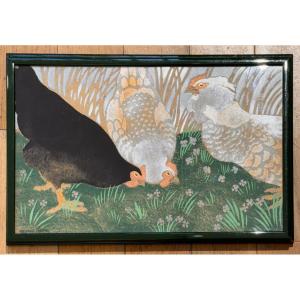 Pochoir de Manzana-Pissarro : Coq et poules