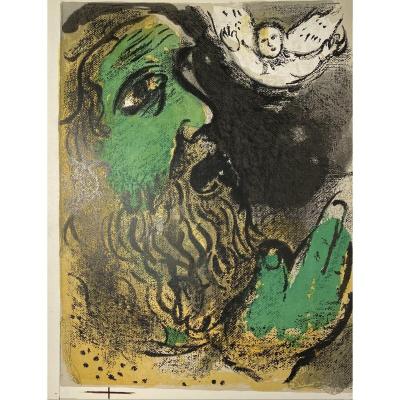 Lithographie Originale De Marc Chagall : Job En Prière