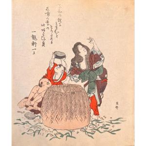 Shinsai Surimono: Collecting Abalone (awabi)