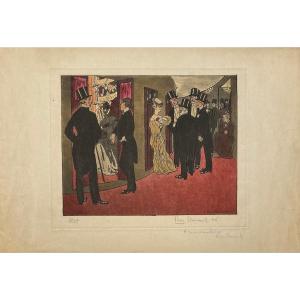 Aquatint By Pierre Brissaud: The Corridors Of The Opera