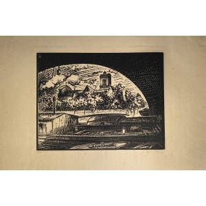 Wood Engraving By Gabriel Belot: In Peniche On The Seine