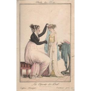 Gravure De Mode De Debucourt  : Les Aprets ( Sic ) Du Bal, Coiffure Etrusque, Costume Grec