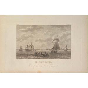 Engraving By Le Gouaz After Ozanne: Port Louis, View From La Pointe Du Gavre