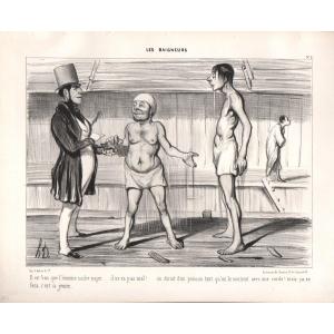 Lithographie De Daumier : Les Baigneurs