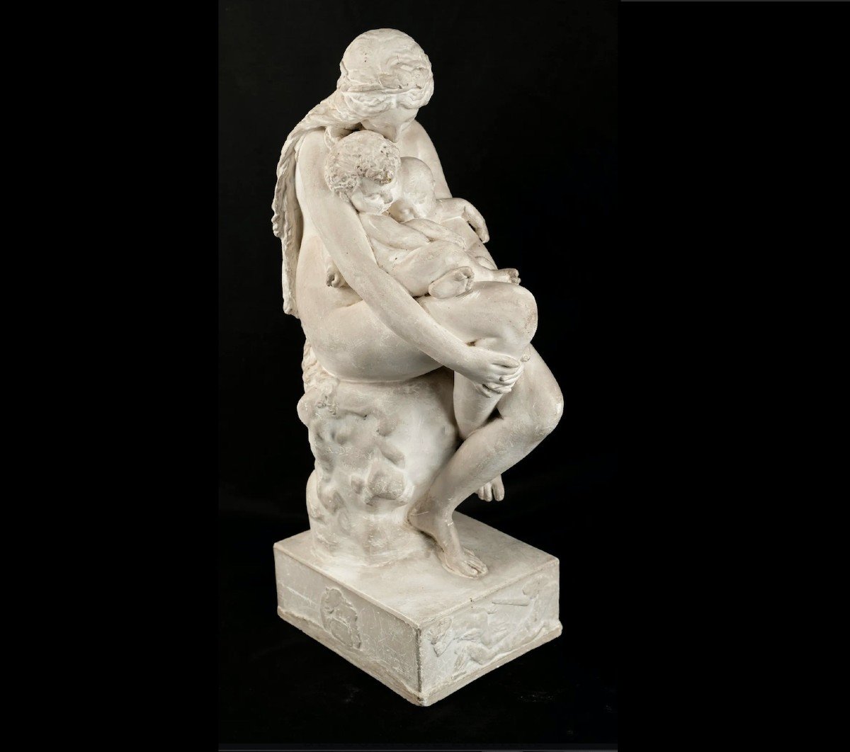 Auguste-hyacinthe Debay - Le Premier Berceau - Signé, Daté 1845 - Plâtre Patiné --photo-2
