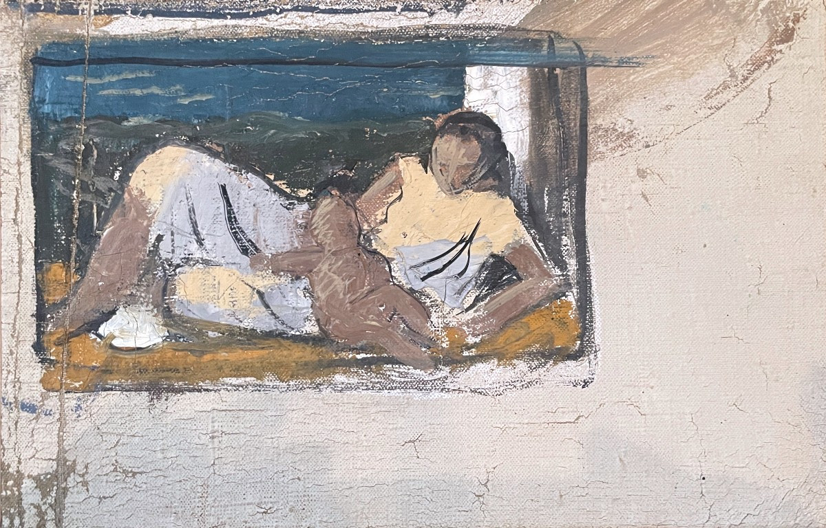Jean Souverbie - Mère Et Son Enfant Dans l'Encadrement d'Une Fenêtre - Huile Sur Toile-photo-3