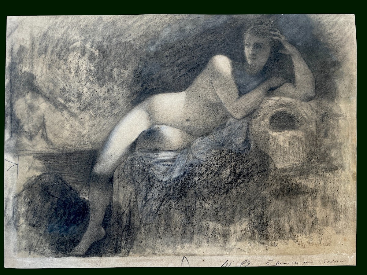 Charles Landelle - La Source - Grand Dessin  - étude Préparatoire Tableau De Salon 1880 - -photo-1
