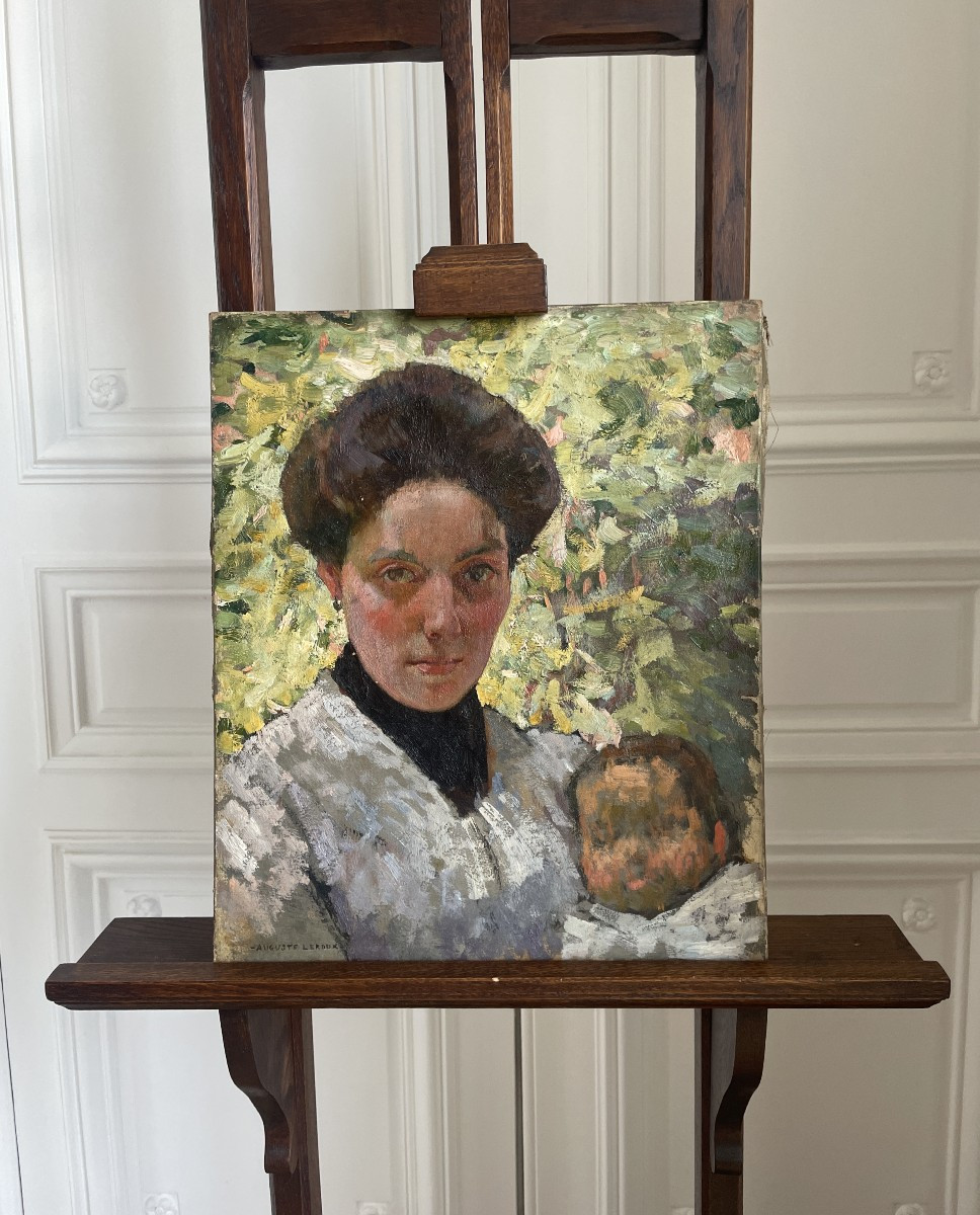 Auguste Leroux (1871–1954) - Portrait Of A Woman And Her Child - Oil On Canvas -photo-3