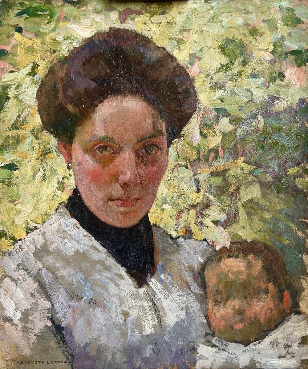 Auguste Leroux (1871–1954) - Portrait Of A Woman And Her Child - Oil On Canvas 