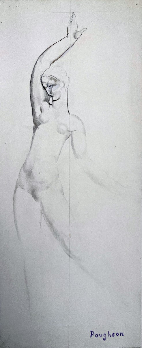 Eugène Robert Poughéon - Study For Le Cheval Libre, Circa 1932 - Art Deco - Drawing-photo-2