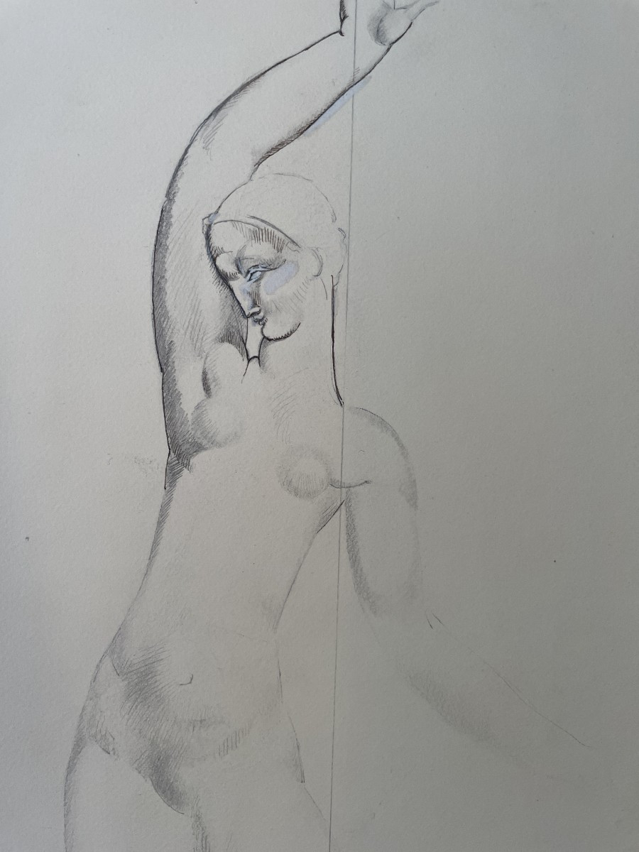 Eugène Robert Poughéon - Study For Le Cheval Libre, Circa 1932 - Art Deco - Drawing-photo-4