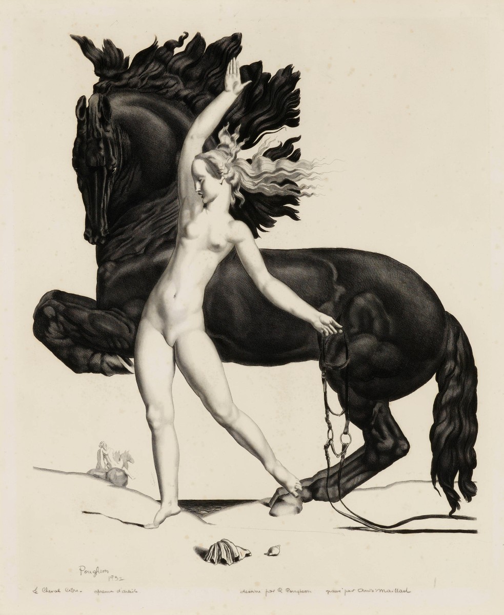 Eugène Robert Poughéon - Study For Le Cheval Libre, Circa 1932 - Art Deco - Drawing-photo-3