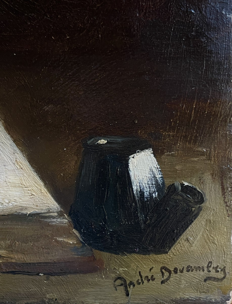 André DEVAMBEZ -  Memento Mori ou Casser sa pipe - Nature morte au crane et au livre-photo-4