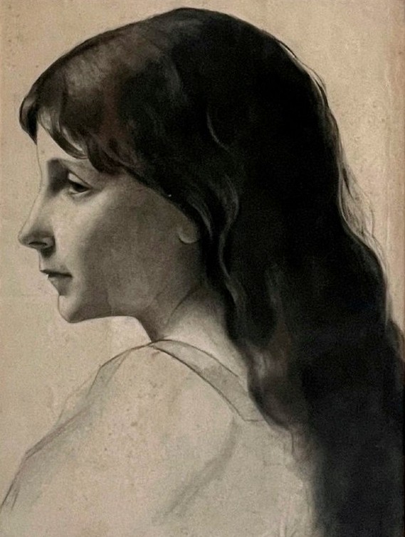 Portrait de jeune fille - fin XIXème début XXème siècle - dessin 