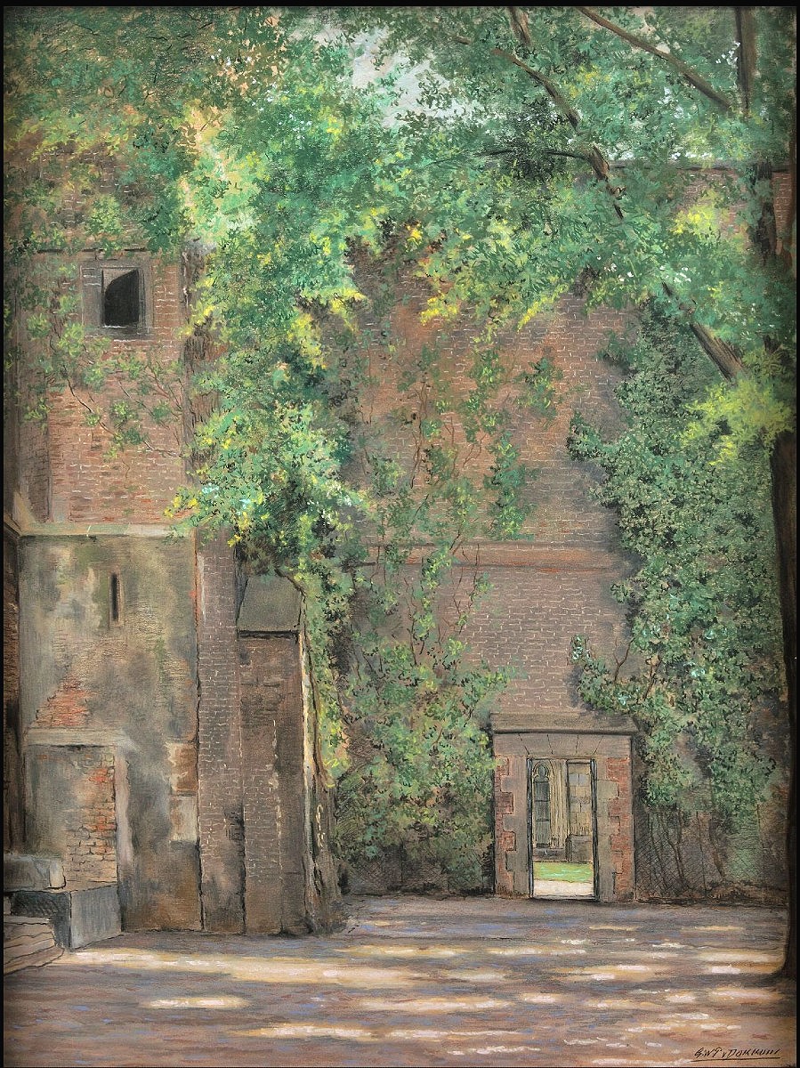 Gerrit Van Dokkum - Utrecht, The Church Portal - Large Watercolor And Gouache - Late 19th Century 