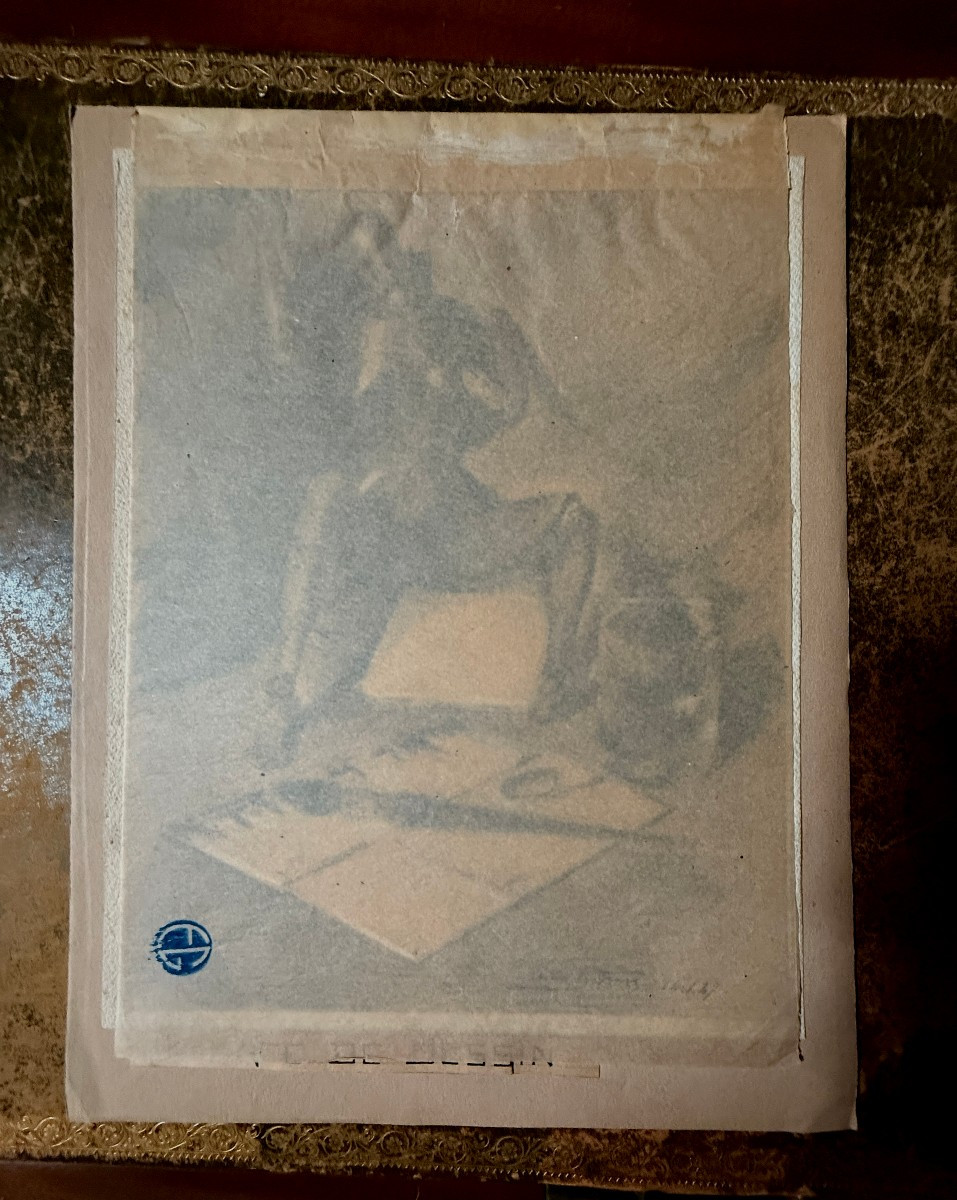 Edmond GIRARD - Nature morte au mannequin d'artiste et à la palette - pierre noire et craie-photo-3