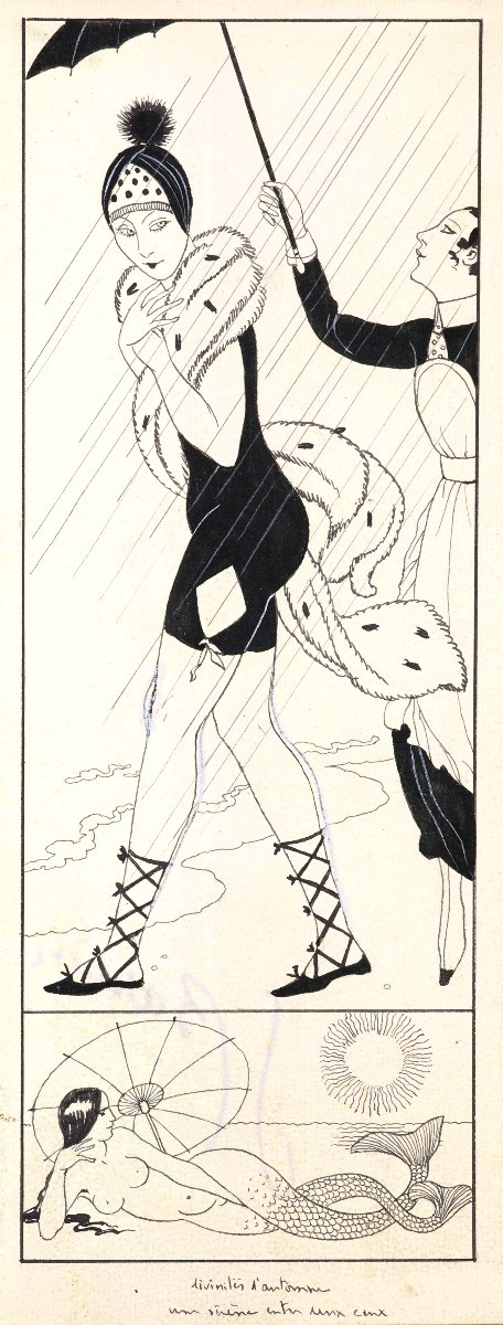 George Barbier - Modernized Mythology, A Mermaid Between Two Waters - 1917 - Drawing 
