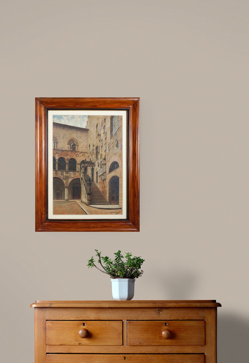Giulia Cecchi - Florence, The Courtyard Of The Bargello - Watercolor On Paper - Italy-photo-2