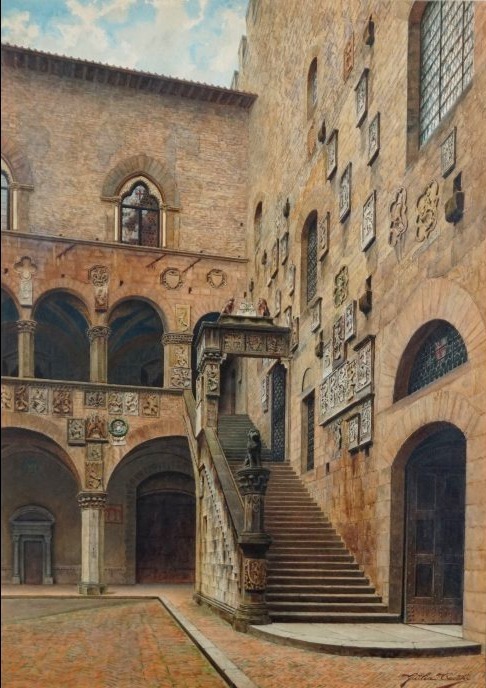 Giulia Cecchi - Florence, The Courtyard Of The Bargello - Watercolor On Paper - Italy
