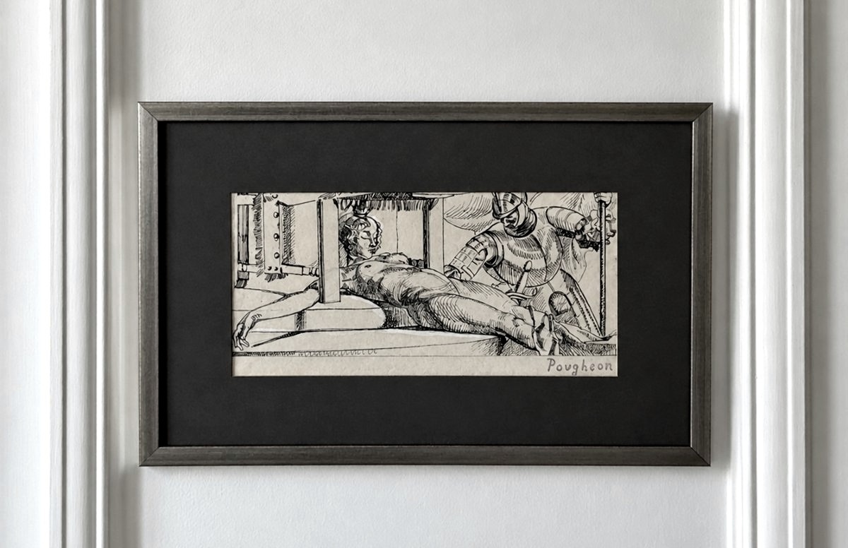 Eugène Robert Poughéon - Nude Woman With Arms Outstretched ; Knight - Drawing - Art Deco-photo-2