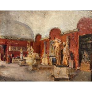 The Renaissance Sculptures Room At Louvre Museum - Oil Sketch On Paper