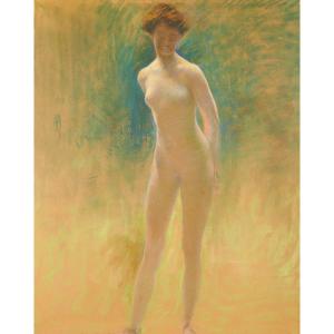 Standing Nude Woman - Pastel On Canvas - Henri Le Riche - Circa 1920