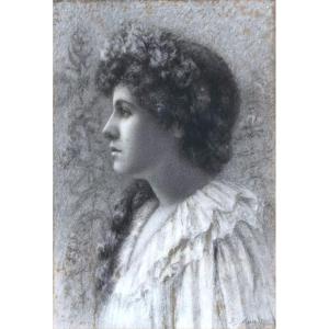 Archibald WELLS (Né en 1874) -  Portrait de femme aux fleurs - vers 1900 - Ecole de Glasgow