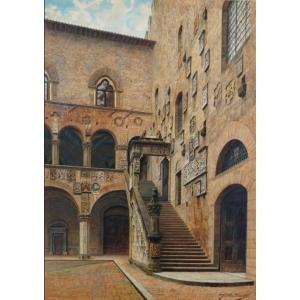 Giulia Cecchi - Florence, The Courtyard Of The Bargello - Watercolor On Paper - Italy