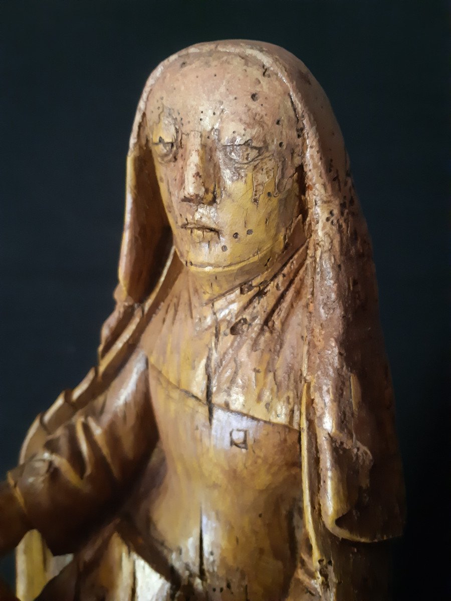 Flemish School Of The XVIth Century, Wooden Sculpture Of The Education Of The Virgin H 40 Cm-photo-2