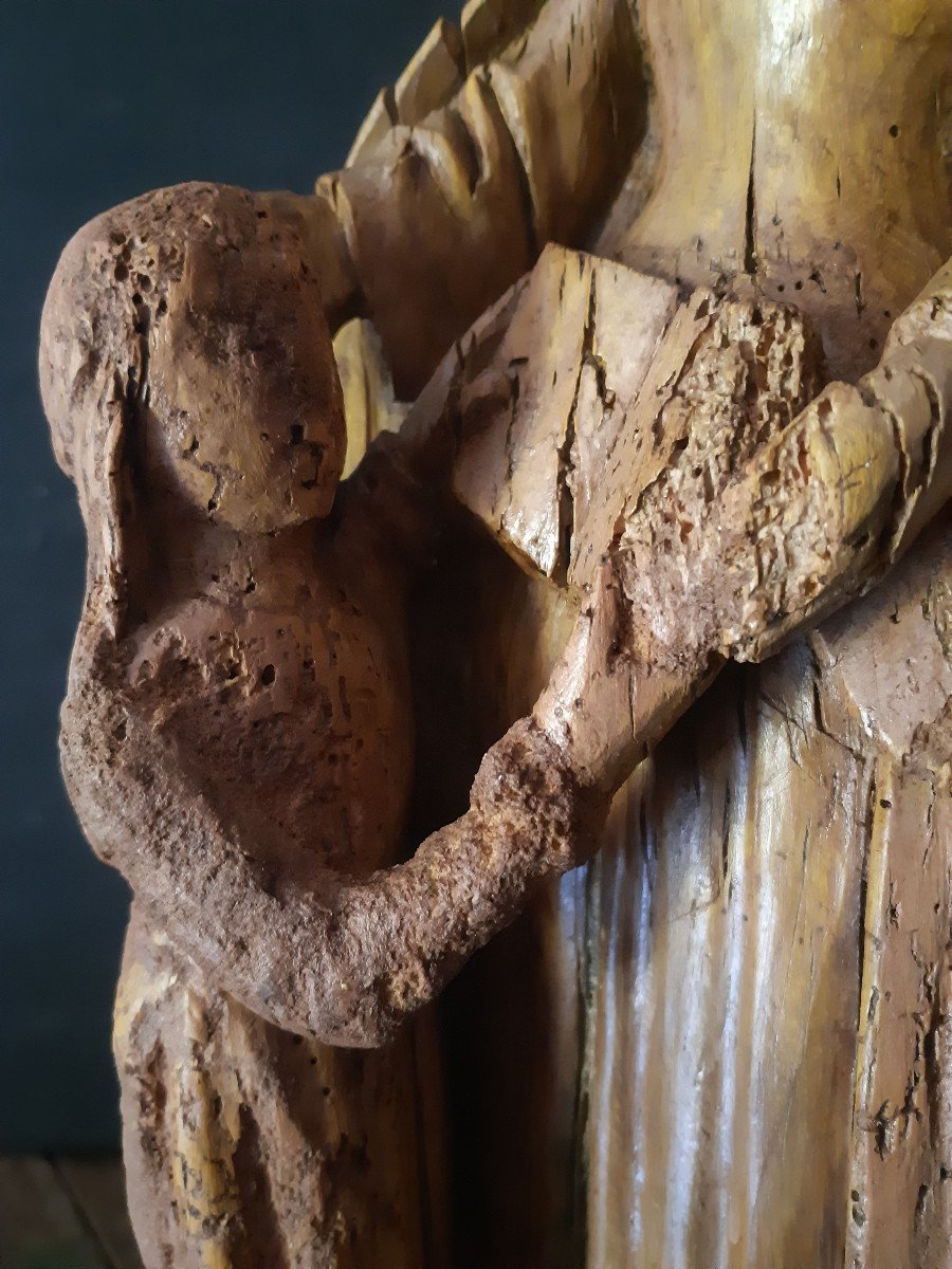 Ecole Flamande Du XVIème Siècle,  Sculpture En Bois De L´Education De La Vierge H 40 Cm-photo-3