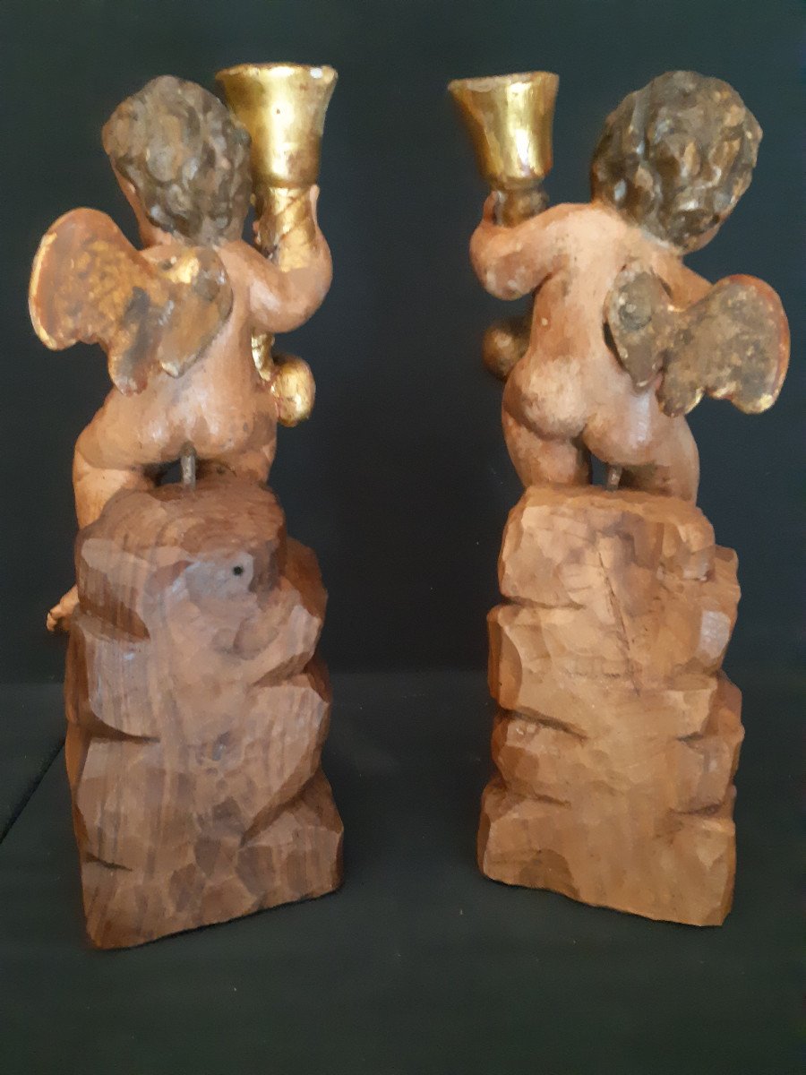 18th Century French School, Pair Of Céroferaires Angels H 38 Cm-photo-3