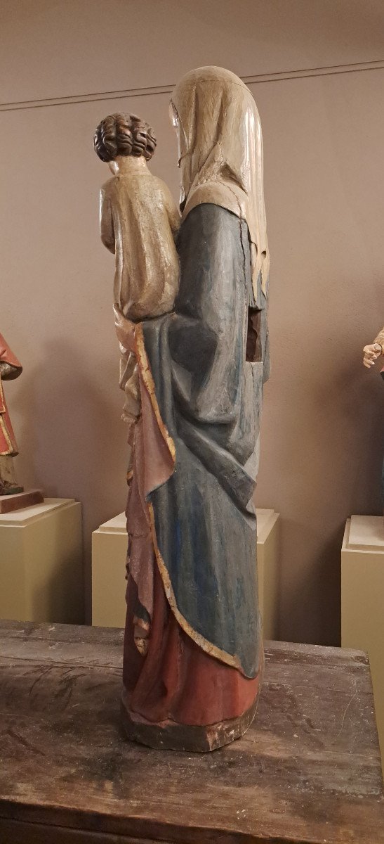 Ecole Du XIXè,  Sculpture de Vierge à l'Enfant  H 104 Cm-photo-6