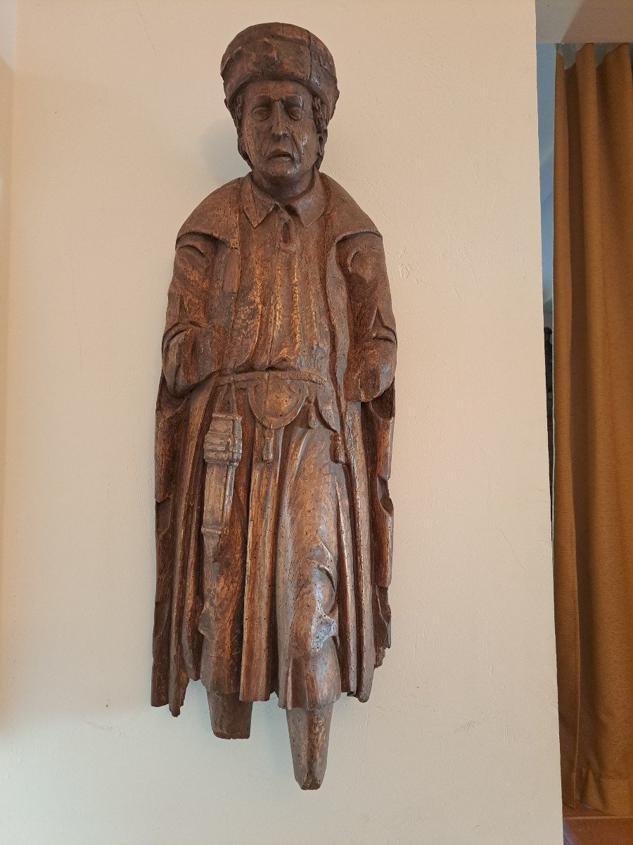 Ecole Francaise XVIe, Sculpture De Gentilhomme  ( H87 Cm)-photo-1