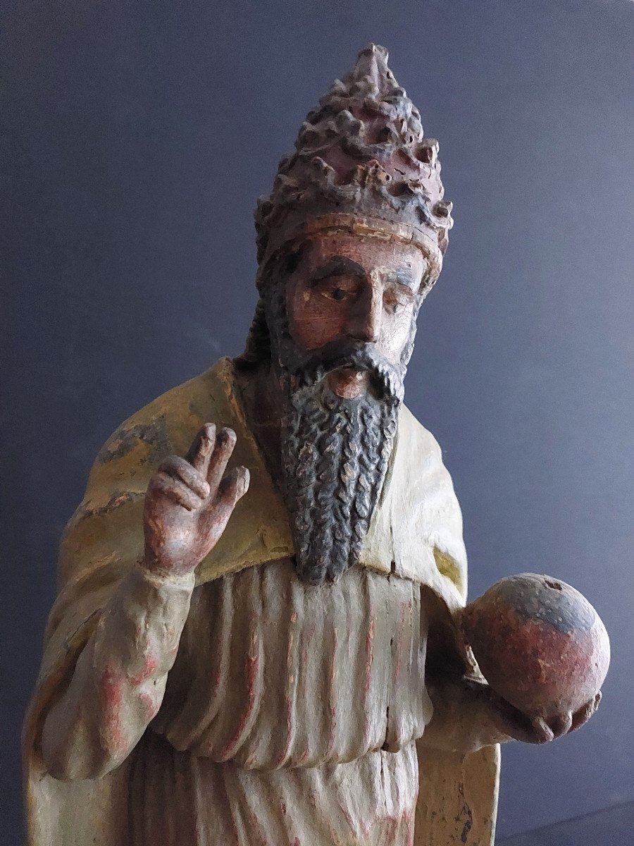 French School XVII, Sculpture Of Sovereign Pontiff H 66 Cm-photo-6