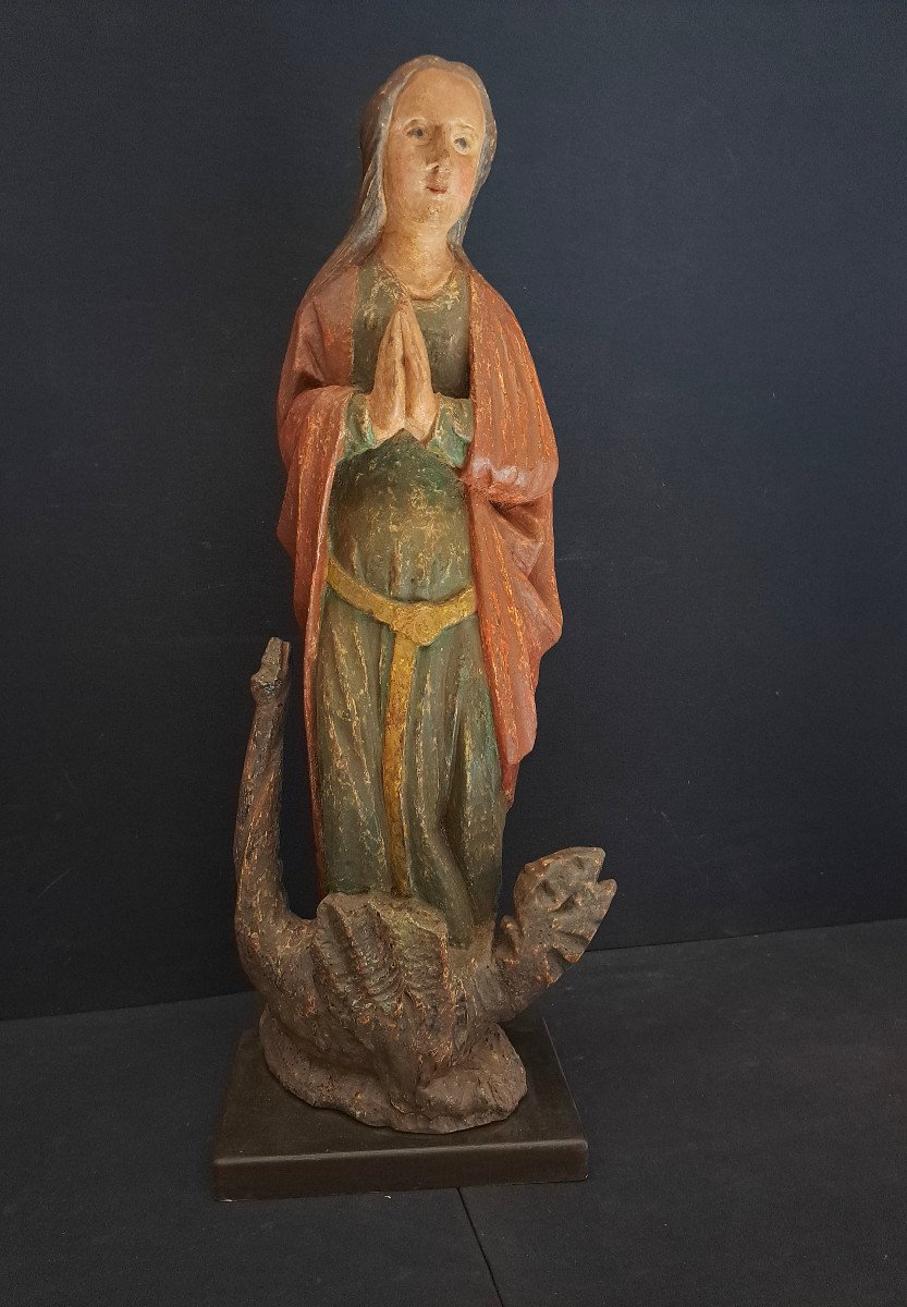 France XVIème, Sculpture De Sainte Marguerite et le dragon  H 72 Cm